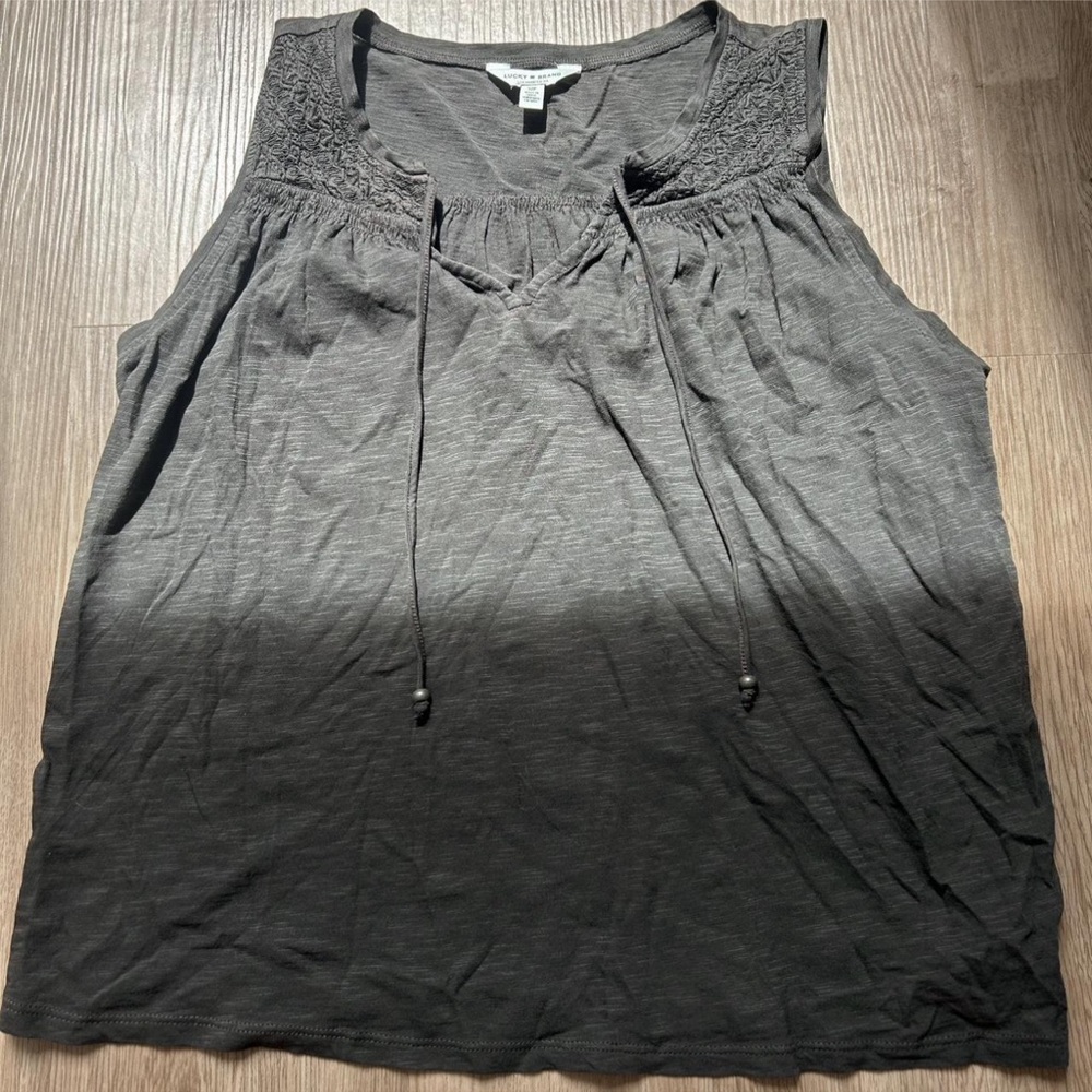 Lucky Brand Gray Smocked Tie Front Tank Top
